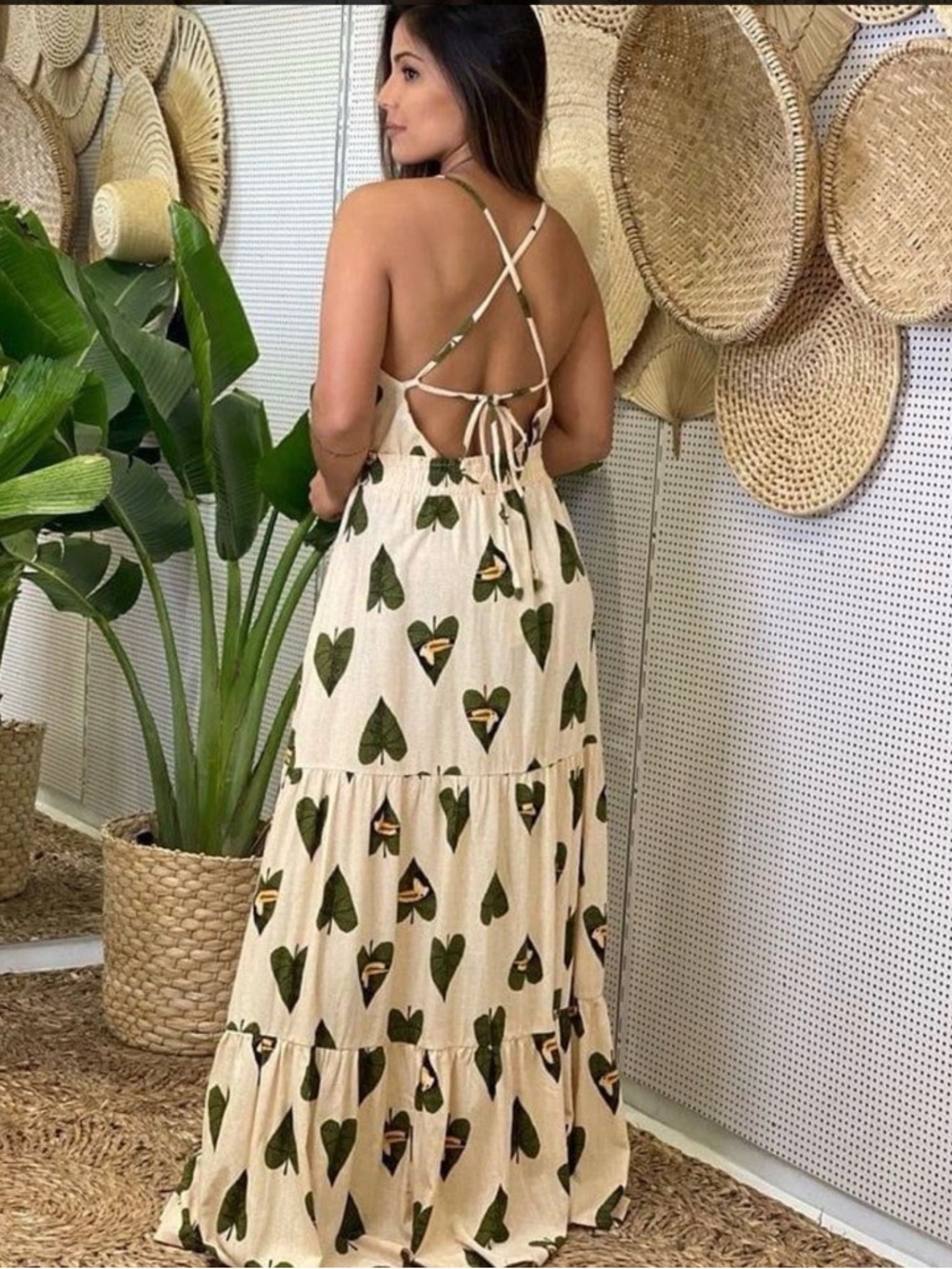 Farm Rio Tucano Toucan Bird Linen Blend Maxi Dress Cream Green Open back Small - Picture 3 of 14